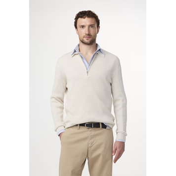 No Nationality 07 Hansie 6600 Ribbed Half Zip Polo 'Ivory'