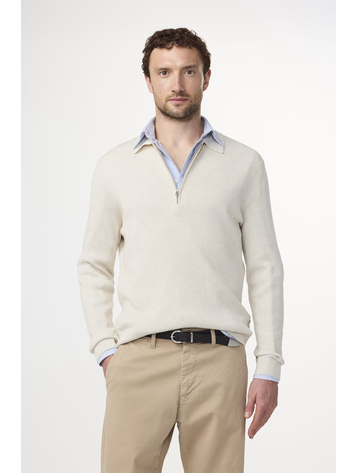 No Nationality 07 Hansie 6600 Ribbed Half Zip Polo 'Ivory'