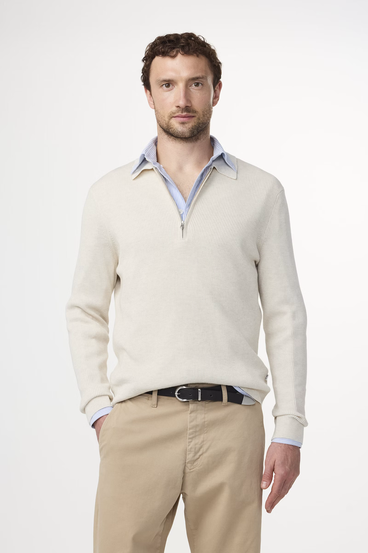 No Nationality 07 Hansie 6600 Ribbed Half Zip Polo 'Ivory'
