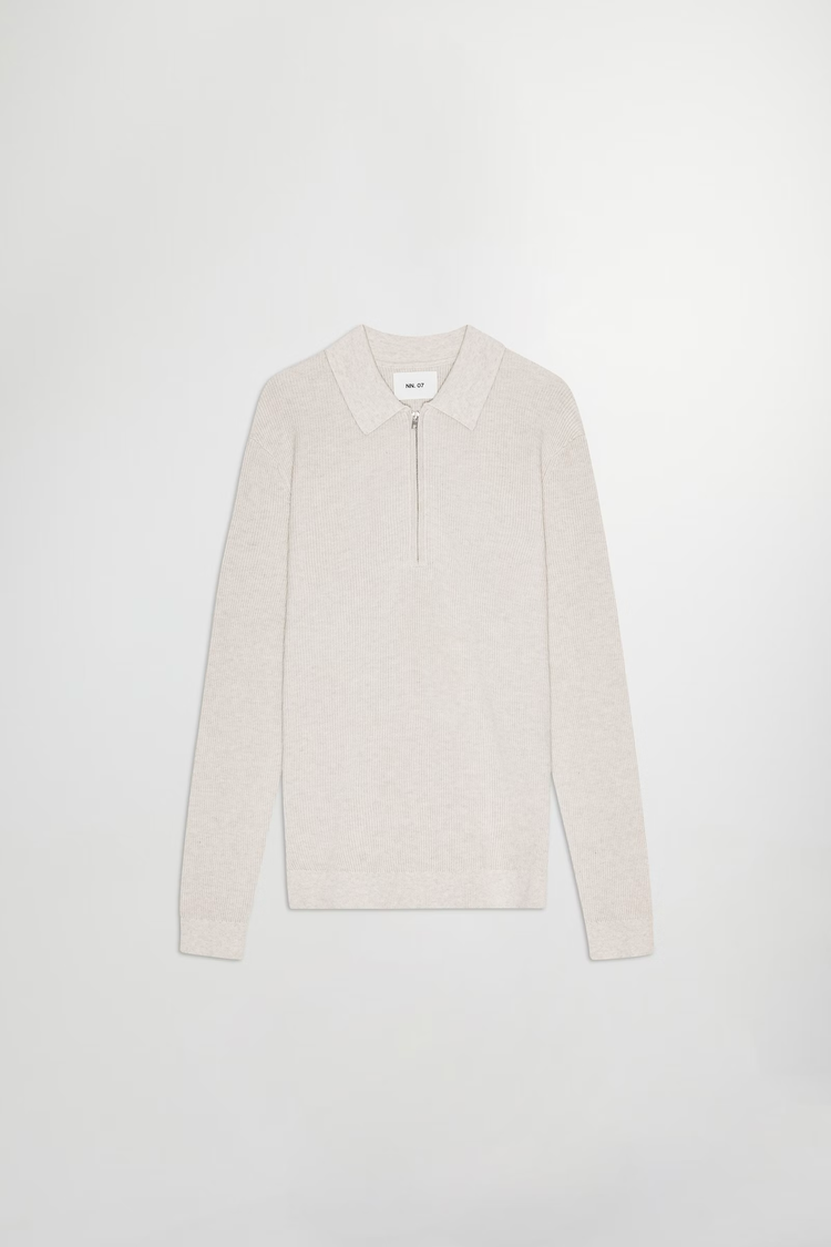 No Nationality 07 Hansie 6600 Ribbed Half Zip Polo 'Ivory'