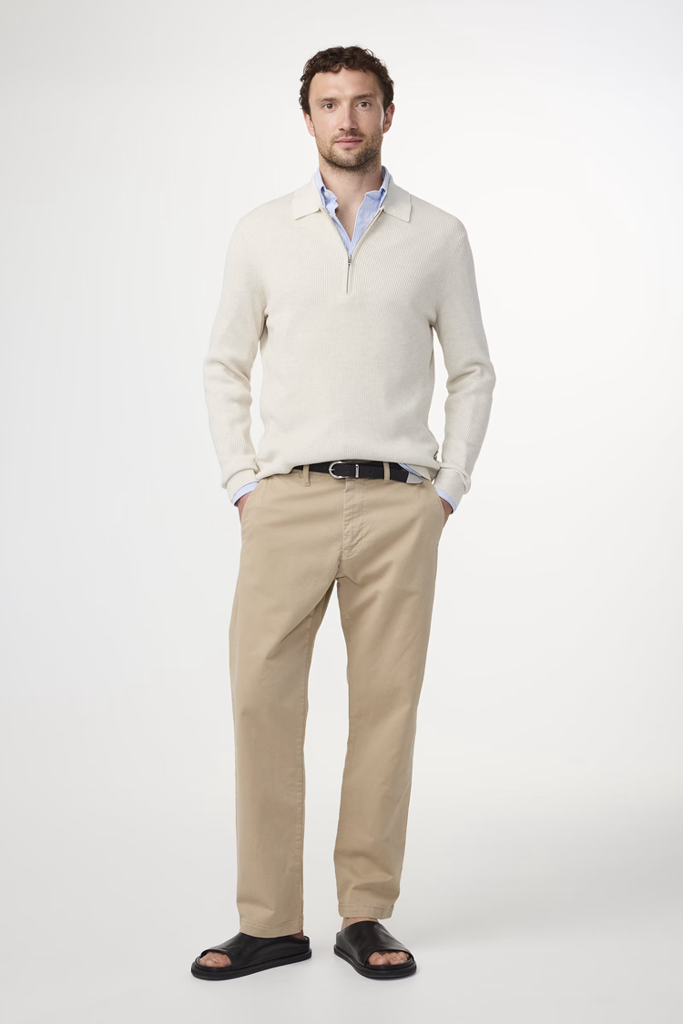 No Nationality 07 Hansie 6600 Ribbed Half Zip Polo 'Ivory'