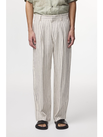 No Nationality 07 Kay Relaxed Fit Linen Trouser 'Oat Stripes'