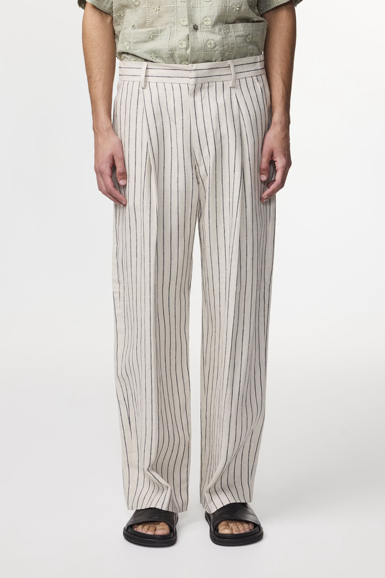 No Nationality 07 Kay Relaxed Fit Linen Trouser 'Oat Stripes'