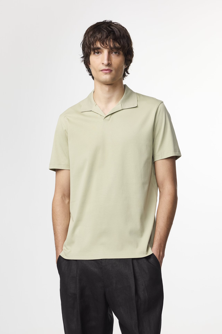 No Nationality 07 Paul 3525 Open-Collar Polo 'Sage Green'
