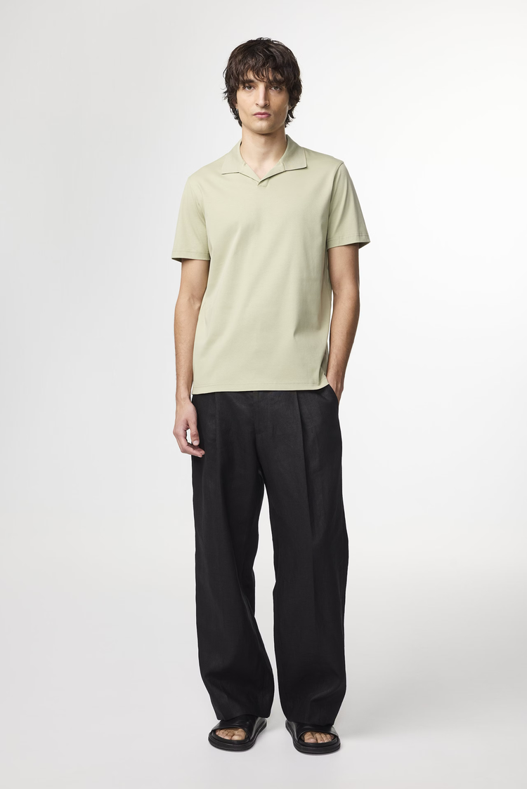 No Nationality 07 Paul 3525 Open-Collar Polo 'Sage Green'
