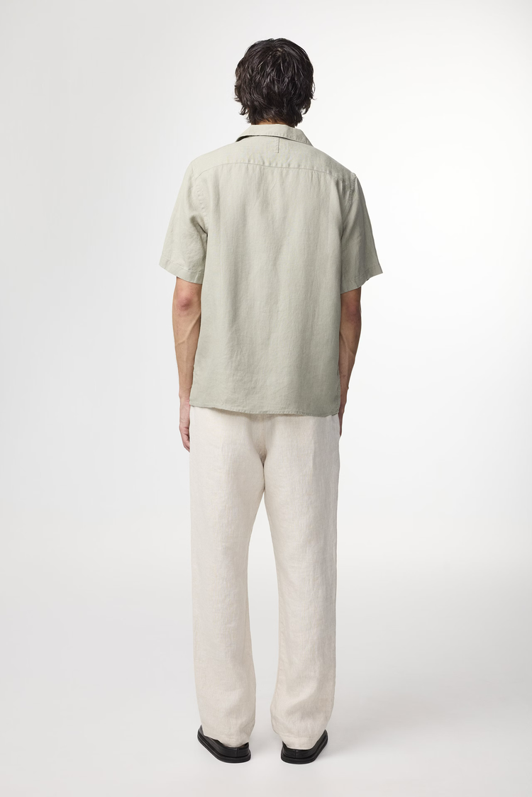 No Nationality 07 Julio 5708 Open-Collar Linen Shirt 'Sage Green'