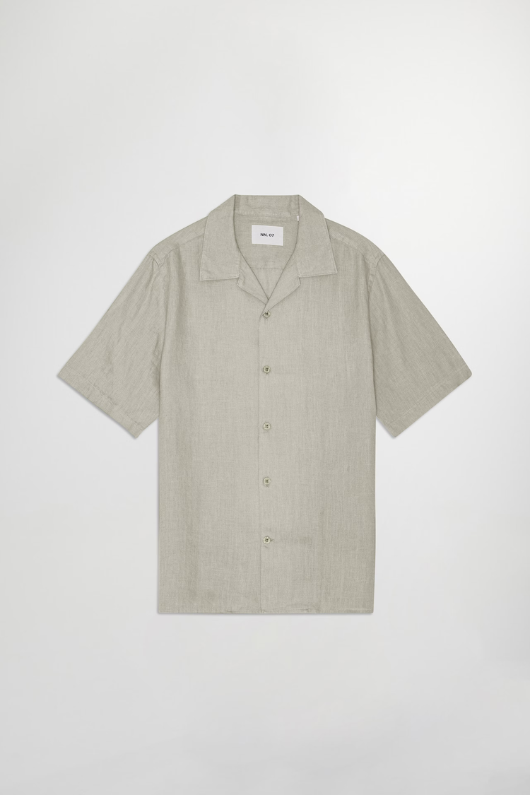 No Nationality 07 Julio 5708 Open-Collar Linen Shirt 'Sage Green'