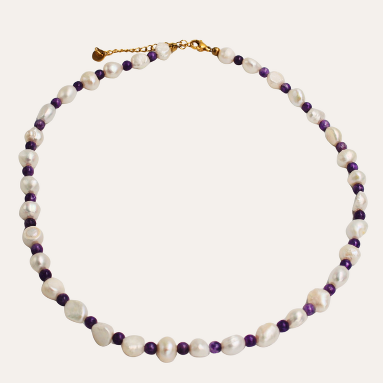 Monochromatic Amethyst Gold Pearl Necklace 'Purple'