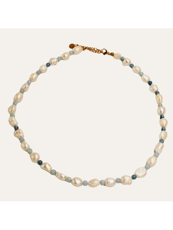 Monochromatic Aquamarine Gold Pearl Necklace 'Blue'