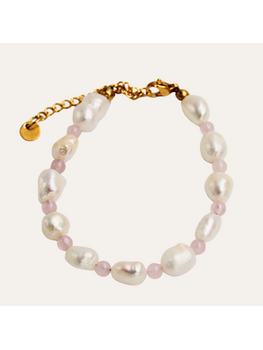 Monochromatic Rosequarts Gold Pearl Bracelet 'Pink'