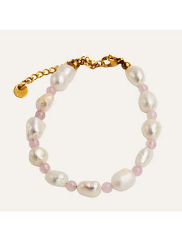 Monochromatic Rosequarts Gold Pearl Bracelet 'Pink'