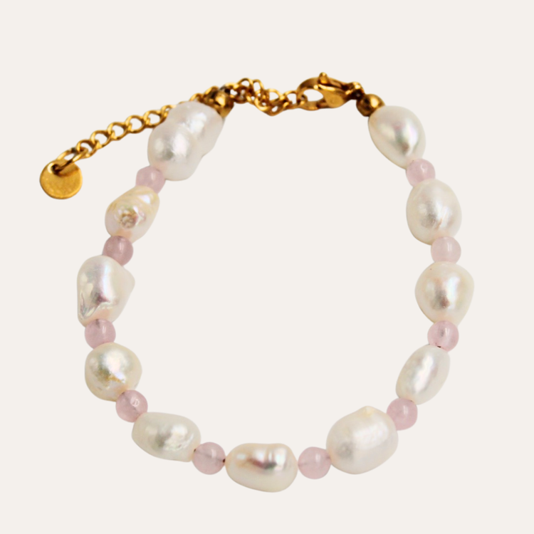Monochromatic Rosequarts Gold Pearl Bracelet 'Pink'