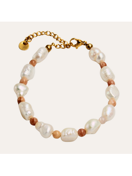 Monochromatic Moonstone Gold Pearl Bracelet 'Orange'