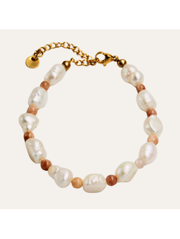 Monochromatic Moonstone Gold Pearl Bracelet 'Orange'