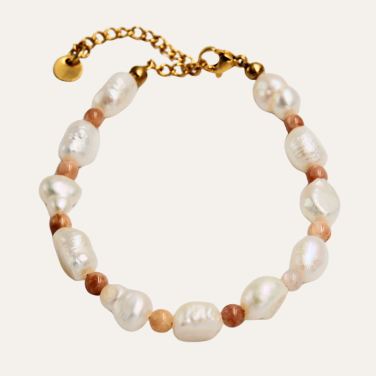 Monochromatic Moonstone Gold Pearl Bracelet 'Orange'