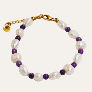 Monochromatic Amethyst Gold Pearl Bracelet 'Purple'