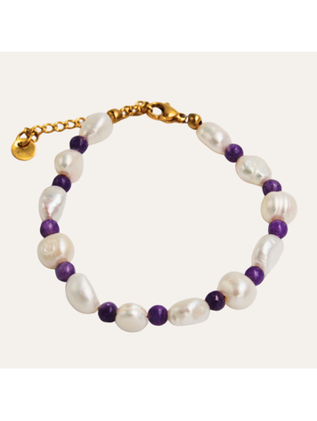 Monochromatic Amethyst Gold Pearl Bracelet 'Purple'