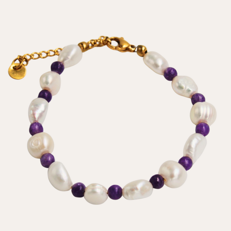 Monochromatic Amethyst Gold Pearl Bracelet 'Purple'