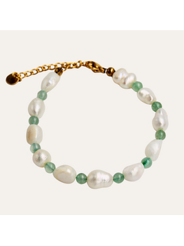 Monochromatic Aventurine Gold Pearl Bracelet 'Green'