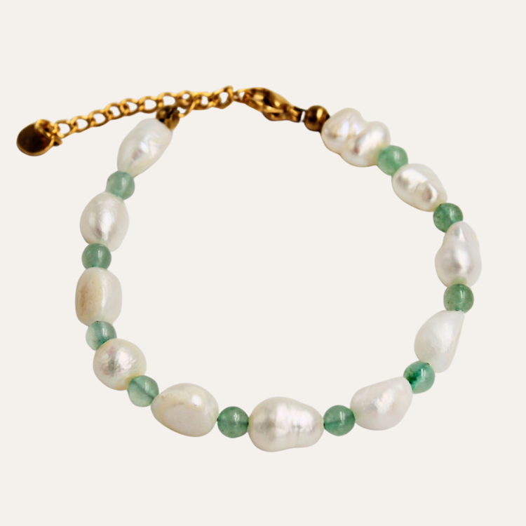 Monochromatic Aventurine Gold Pearl Bracelet 'Green'