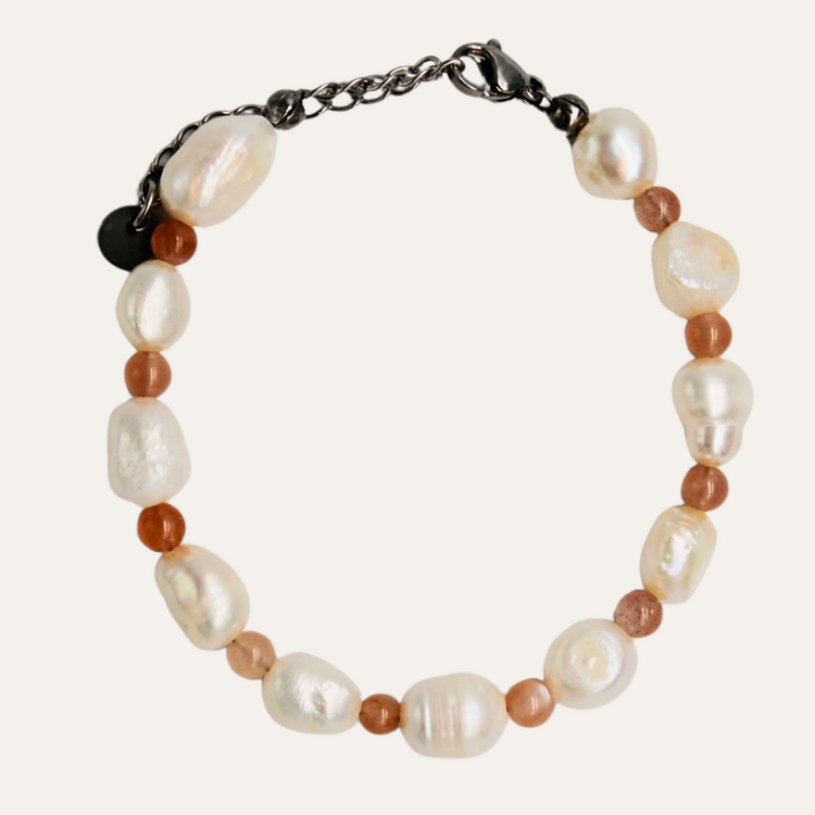 Monochromatic Moonstone Silver Pearl Bracelet 'Orange'