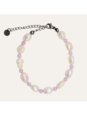 Monochromatic Rosequarts Silver Pearl Bracelet 'Pink'