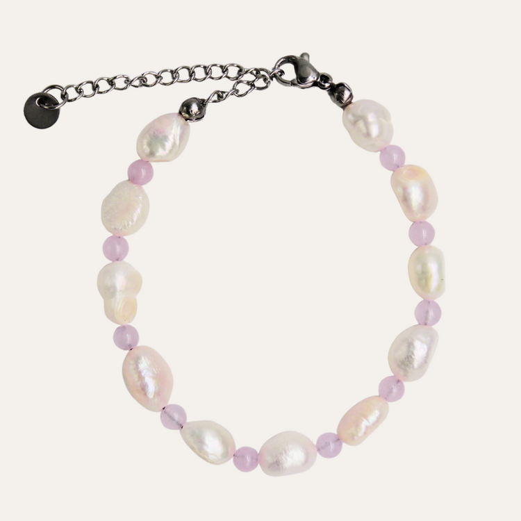 Monochromatic Rosequarts Silver Pearl Bracelet 'Pink'