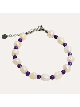 Monochromatic Amethyst Silver Pearl Bracelet 'Purple'