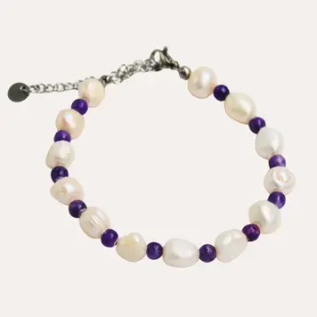 Monochromatic Amethyst Silver Pearl Bracelet 'Purple'
