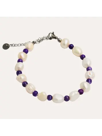 Monochromatic Amethyst Silver Pearl Bracelet 'Purple'