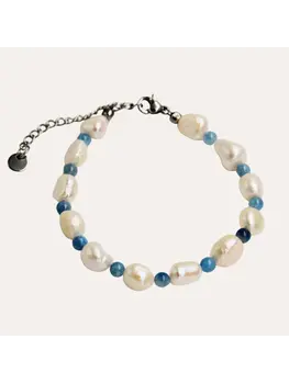 Monochromatic Aquamarine Silver Pearl Bracelet 'Blue'