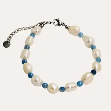Monochromatic Aquamarine Silver Pearl Bracelet 'Blue'