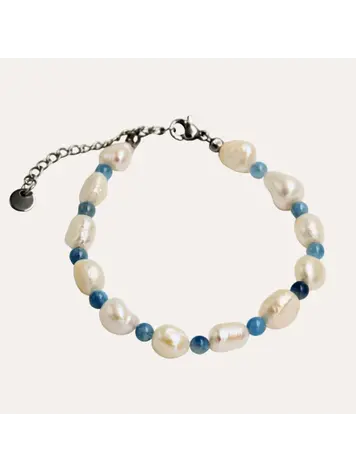 Monochromatic Aquamarine Silver Pearl Bracelet 'Blue'