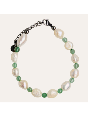 Monochromatic Aventurine Silver Pearl Bracelet 'Green'