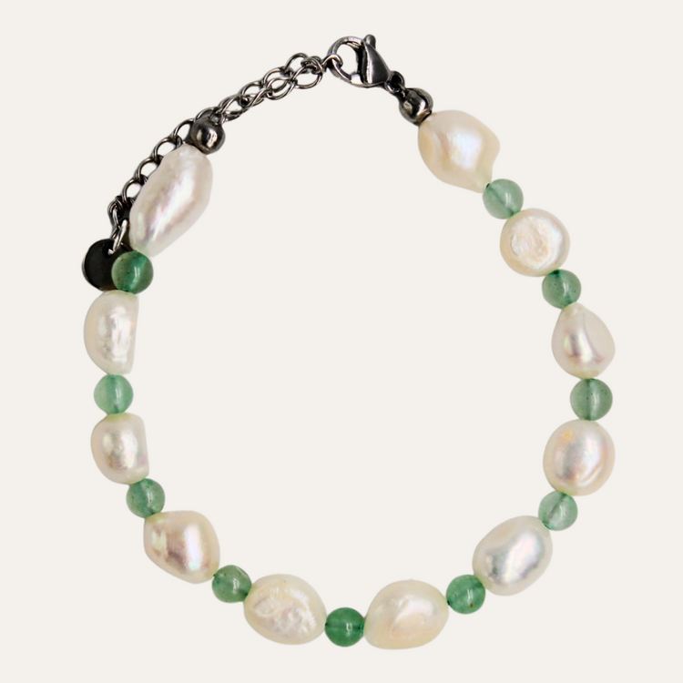 Monochromatic Aventurine Silver Pearl Bracelet 'Green'