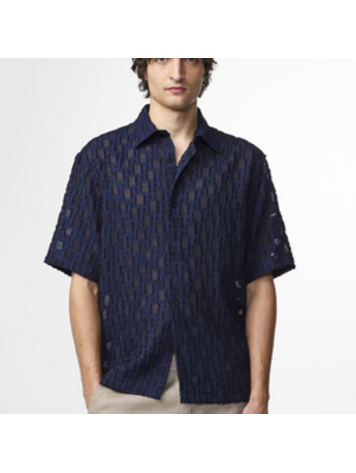 No Nationality 07 Freddy 5025 Fil-Coupé Jacquard Shirt 'Navy Blue'