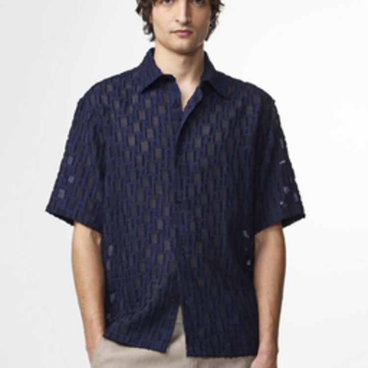 No Nationality 07 Freddy 5025 Fil-Coupé Jacquard Shirt 'Navy Blue'