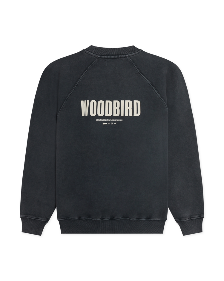 Woodbird Zhang Washed Logo Crew 'Black'
