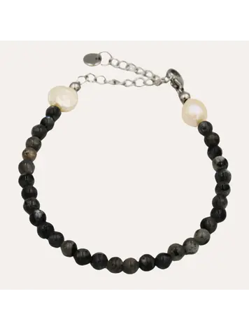 Monochromatic Larvikite Silver Bracelet 'Black'