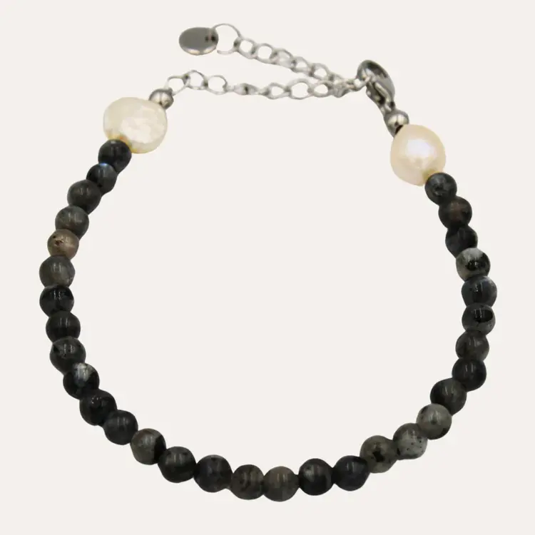 Monochromatic Larvikite Silver Bracelet 'Black'