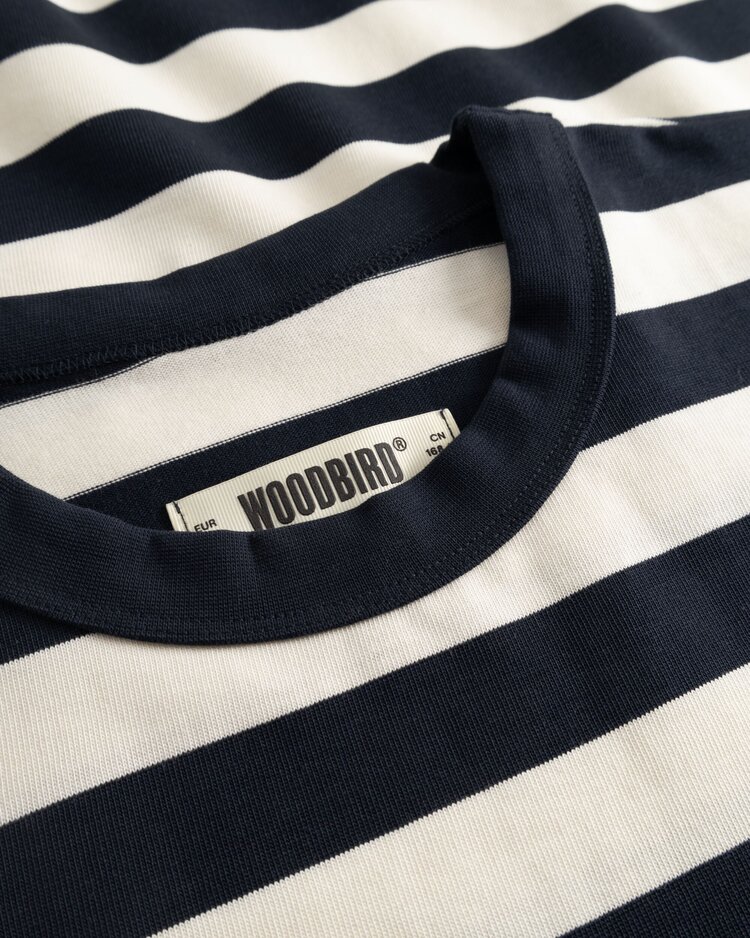Woodbird Beam Stripe T-Shirt 'Dark Navy'