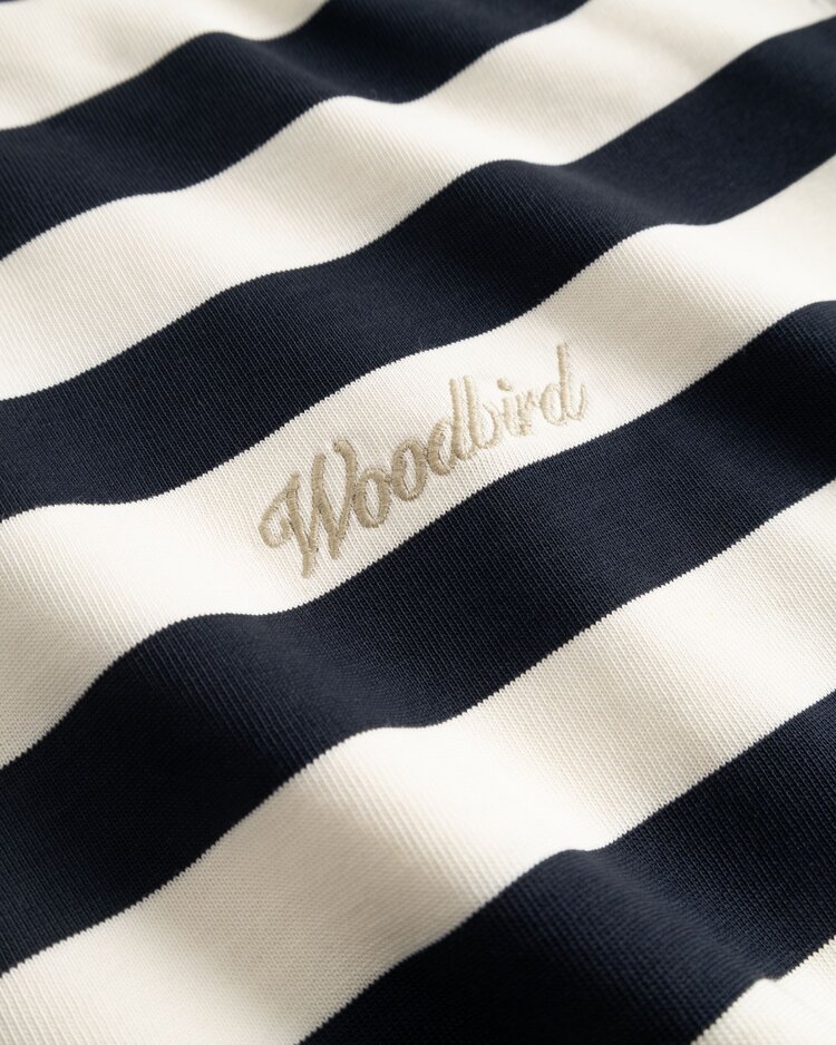 Woodbird Beam Stripe T-Shirt 'Dark Navy'