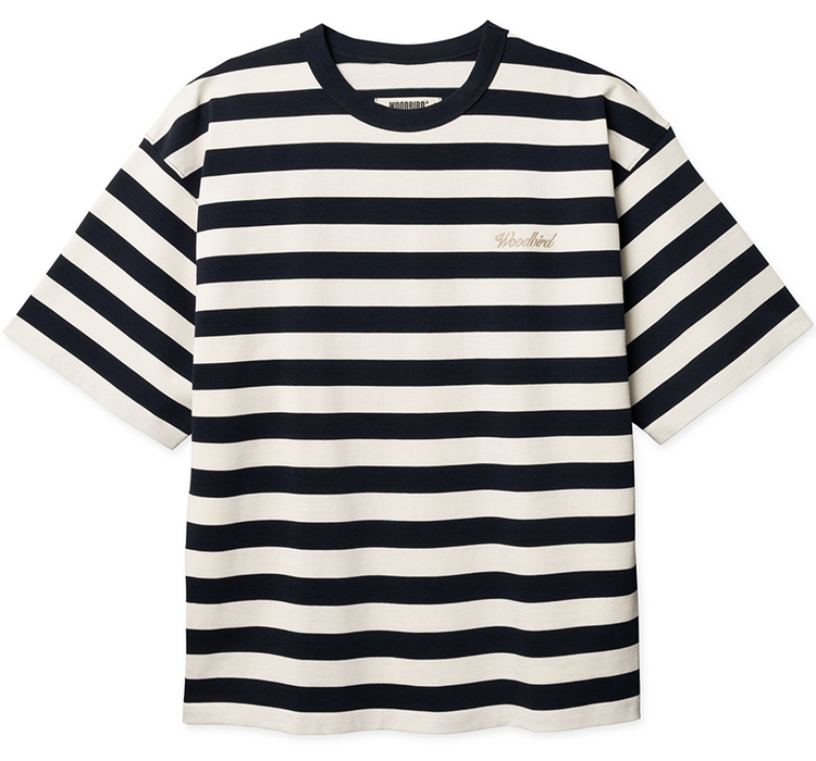 Woodbird Beam Stripe T-Shirt 'Dark Navy'