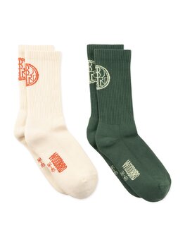 Woodbird Tennis Stamp Socks 2-Pack 'Pine Green-Off White'