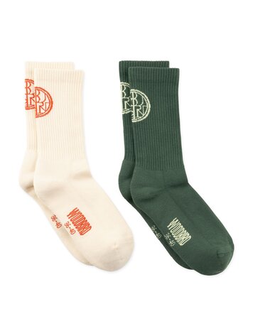 Woodbird Tennis Stamp Socks 2-Pack 'Pine Green-Off White'