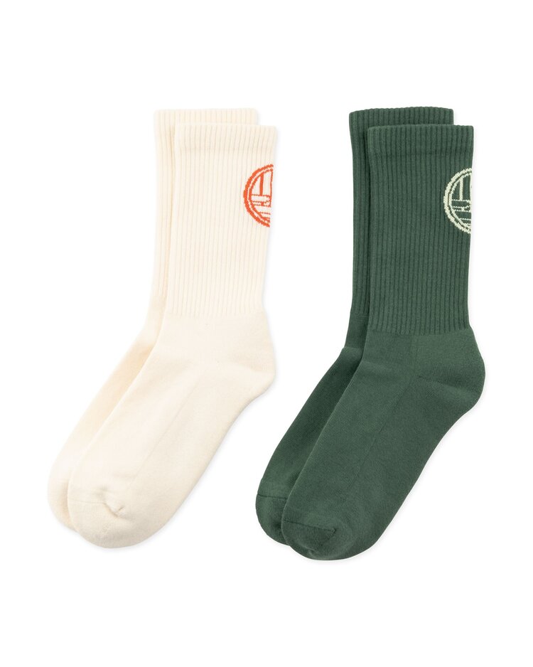 Woodbird Tennis Stamp Socks 2-Pack 'Pine Green-Off White'