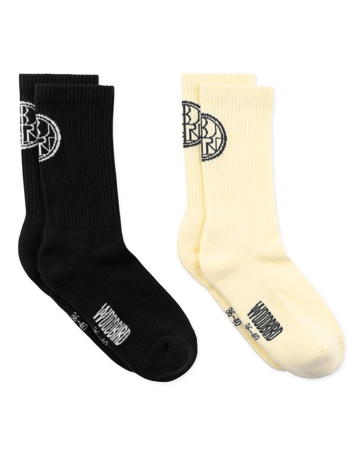 Woodbird Tennis Stamp Socks 2-Pack 'Yellow-Black'