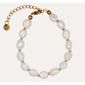 Monochromatic Pearl Detailed Gold Pearl Bracelet 'Cream'