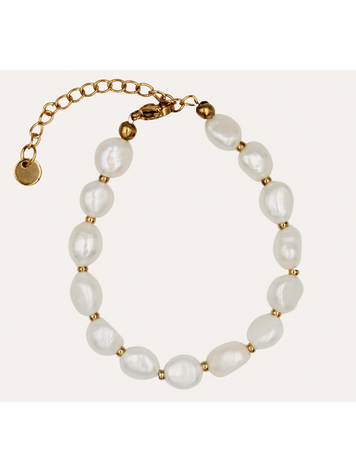 Monochromatic Pearl Detailed Gold Pearl Bracelet 'Cream'