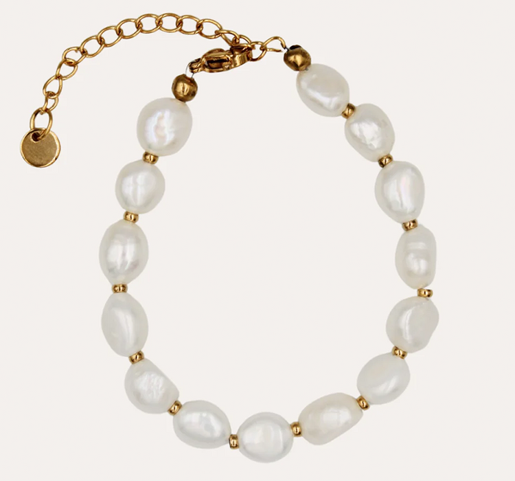 Monochromatic Pearl Detailed Gold Pearl Bracelet 'Cream'